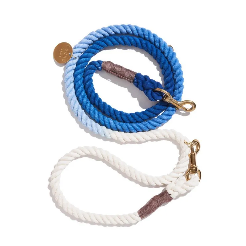 Found My Animal Cobalt Cotton Rope Dog Leash with brass bolt snap and hand-dyed blue rope
