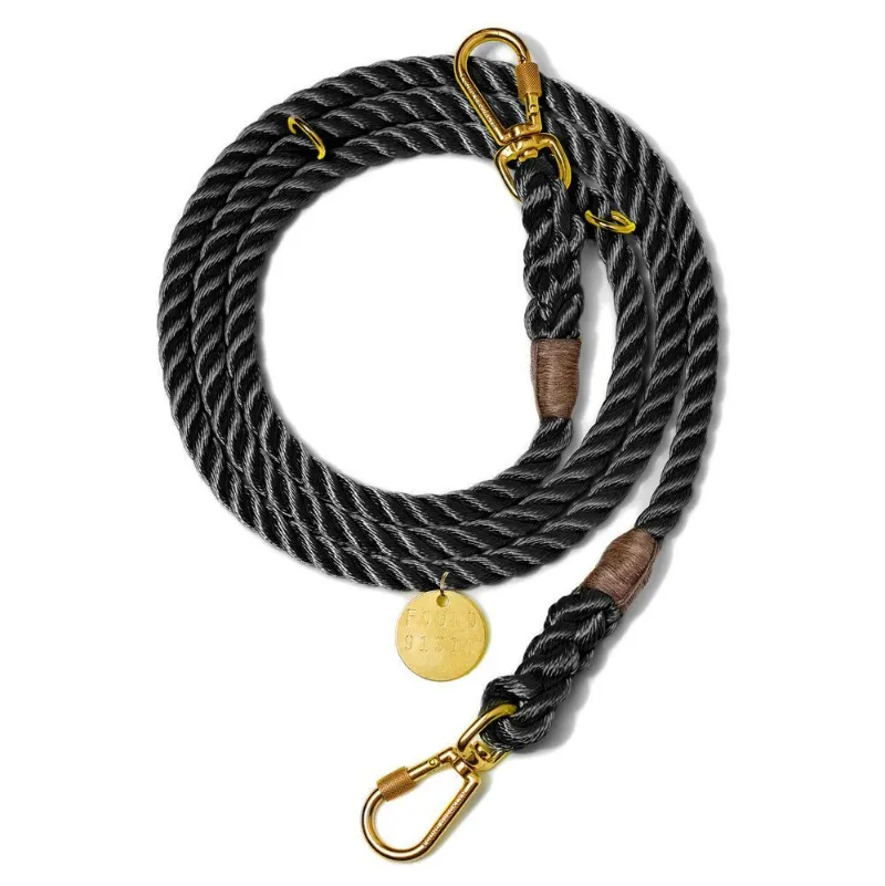Found My Animal black rope dog leash with solid brass carabiner and adjustable length