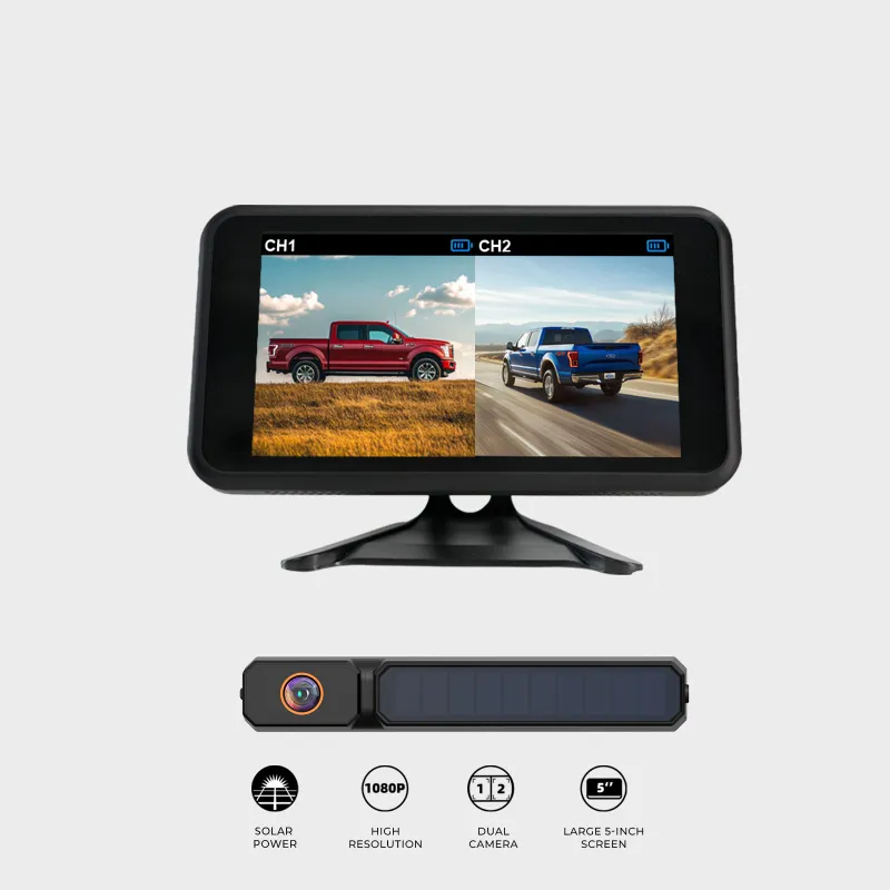 AUTO-VOX Solar3A Plus 1080P rechargeable wireless backup camera with 5-inch dual-channel monitor