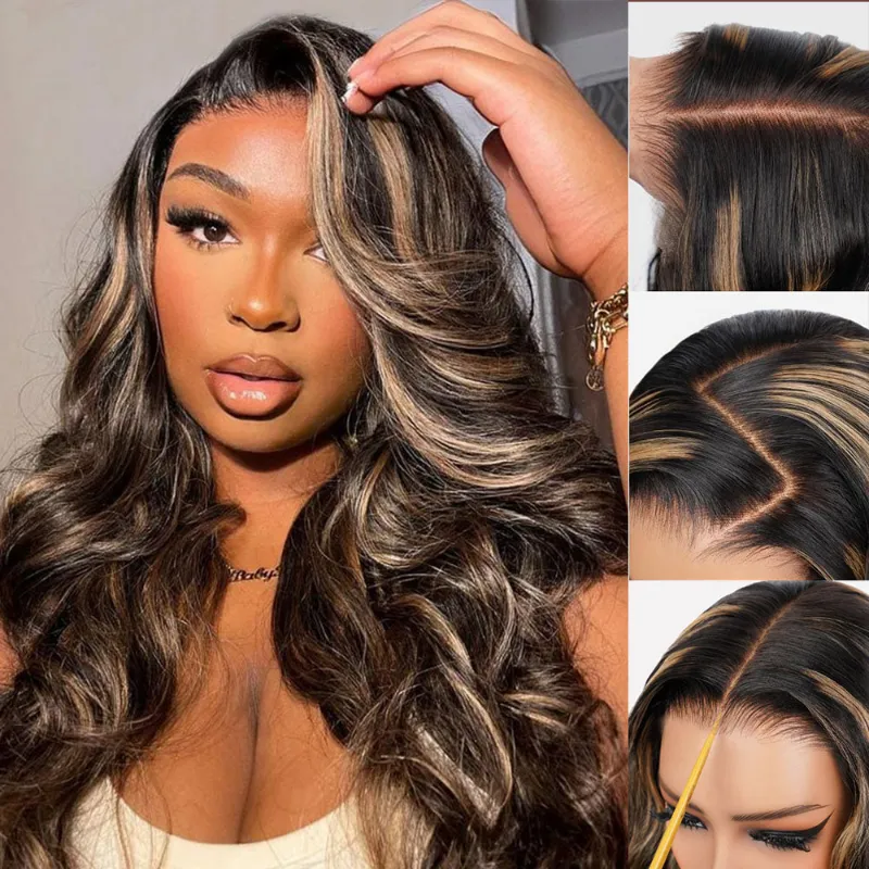 Megalook 13x4 Lace Frontal Balayage Highlight Body Wave Wigs with natural hairline