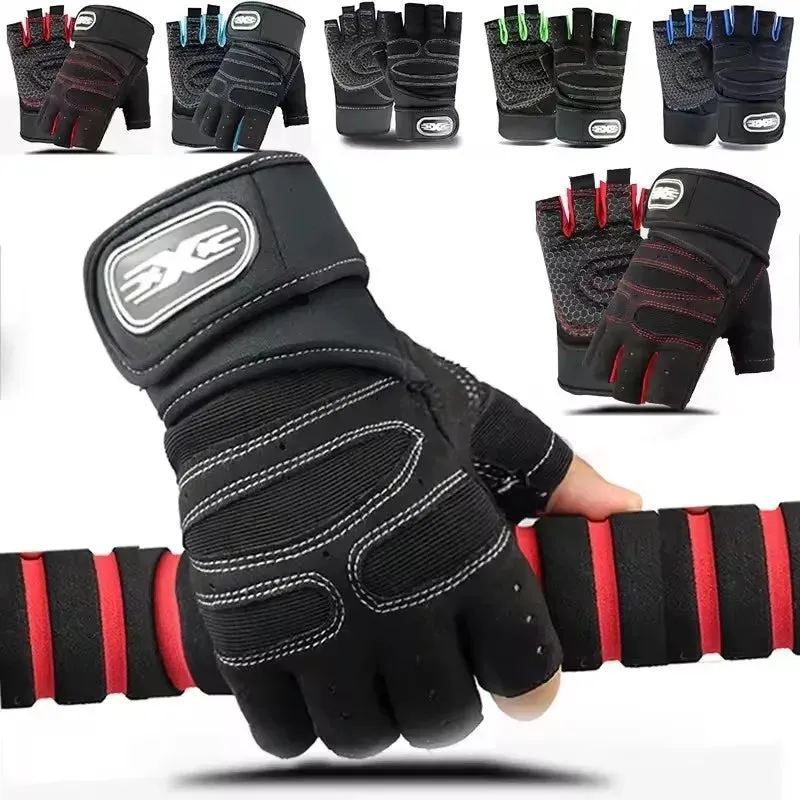 PUPU Sports Half Finger Workout Gloves with Wrist Guard Anti-Slip Breathable Cycling Gloves showing wrist support