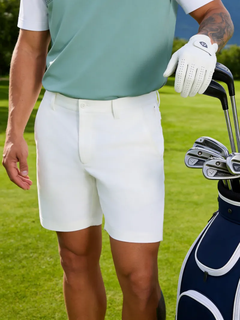 Maelreg Golf Water Resistant Versatile 8 Pockets Shorts, front view showing pocket detail
