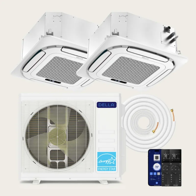 Della Home 20000 BTU dual zone ceiling cassette mini split with 9K and 12K indoor units