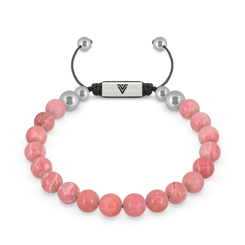 VOLTLIN Rhodochrosite Shambala Bracelet on black suede pouch