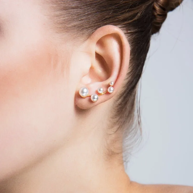 Amorium Jewelry Brass Pearl Ear Cuffs & Climber Earrings in Gold