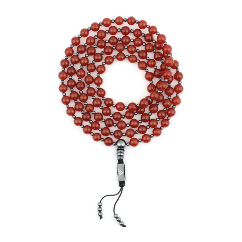 VOLTLIN Carnelian Mala with natural Carnelian 8mm beads on black nylon cord