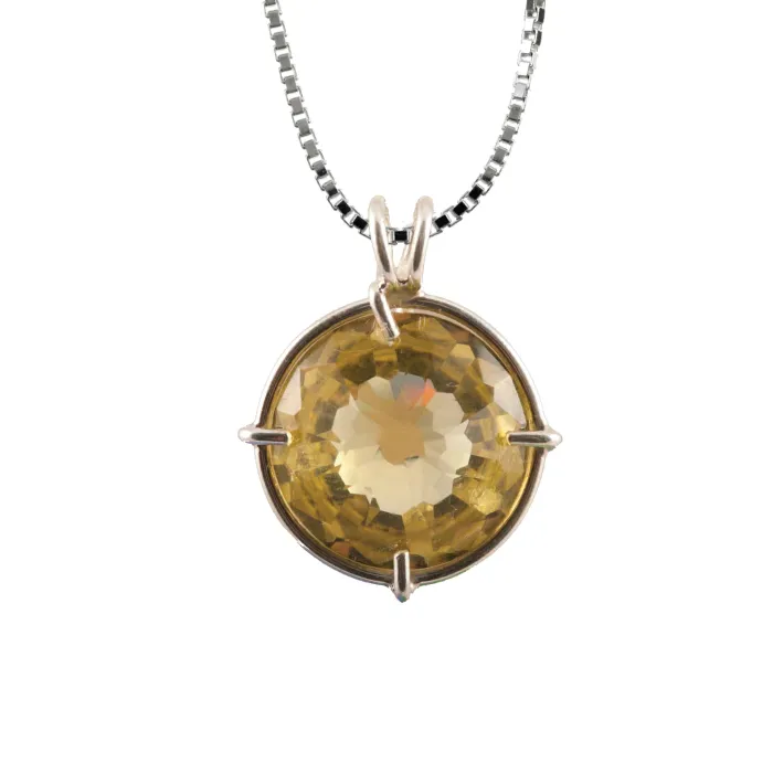 VOLTLIN Citrine Radiant Heart Chain Pendant - sacred geometry necklace with natural citrine in sterling silver frame