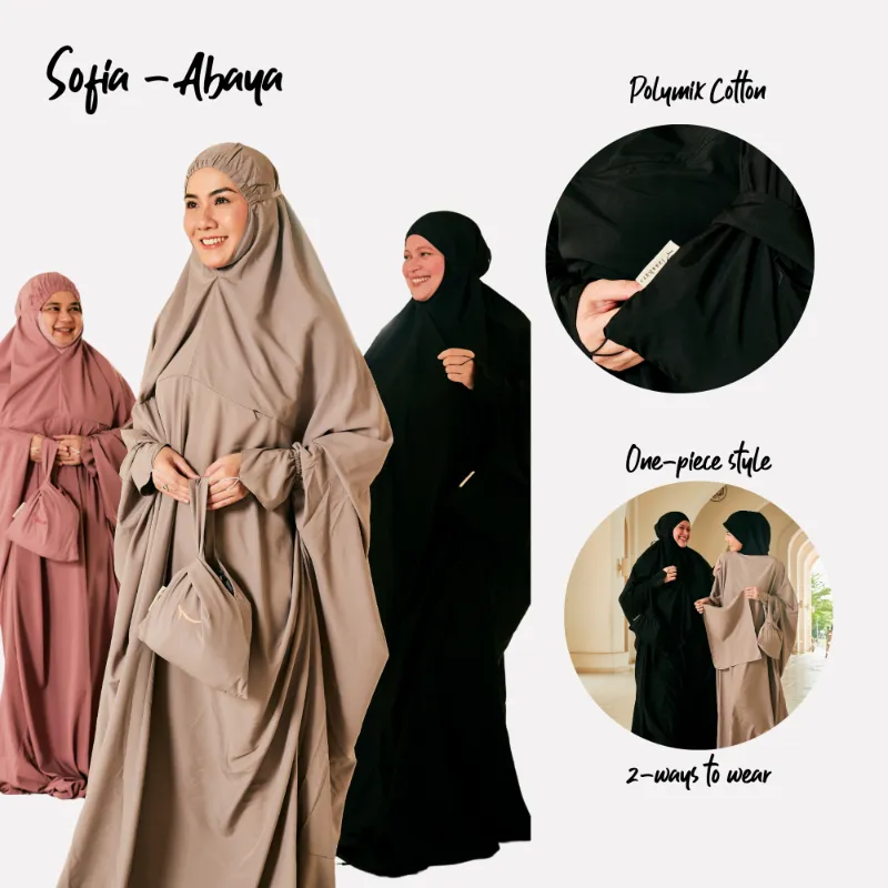 ZAAHARA Telekung Travel Sofia Abaya one-piece compact prayerwear with pouch and mat