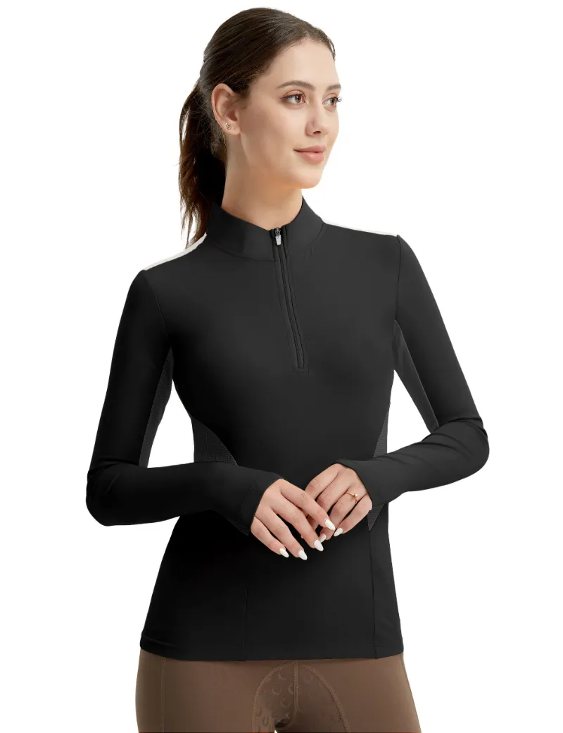 FiTST4 Women Long Sleeve Shirt Quick Dry in slim fit with half zip collar and thumbholes