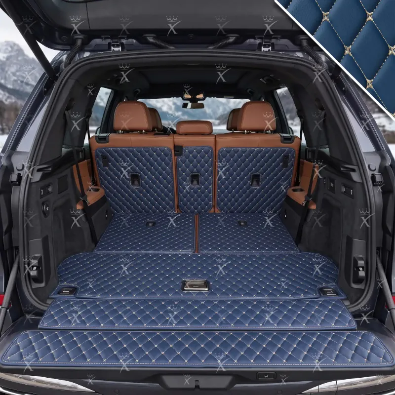 Luxus Car Mats Diamond XtendFit trunk mat in Vintage Blue with diamond-stitched eco-leather finish