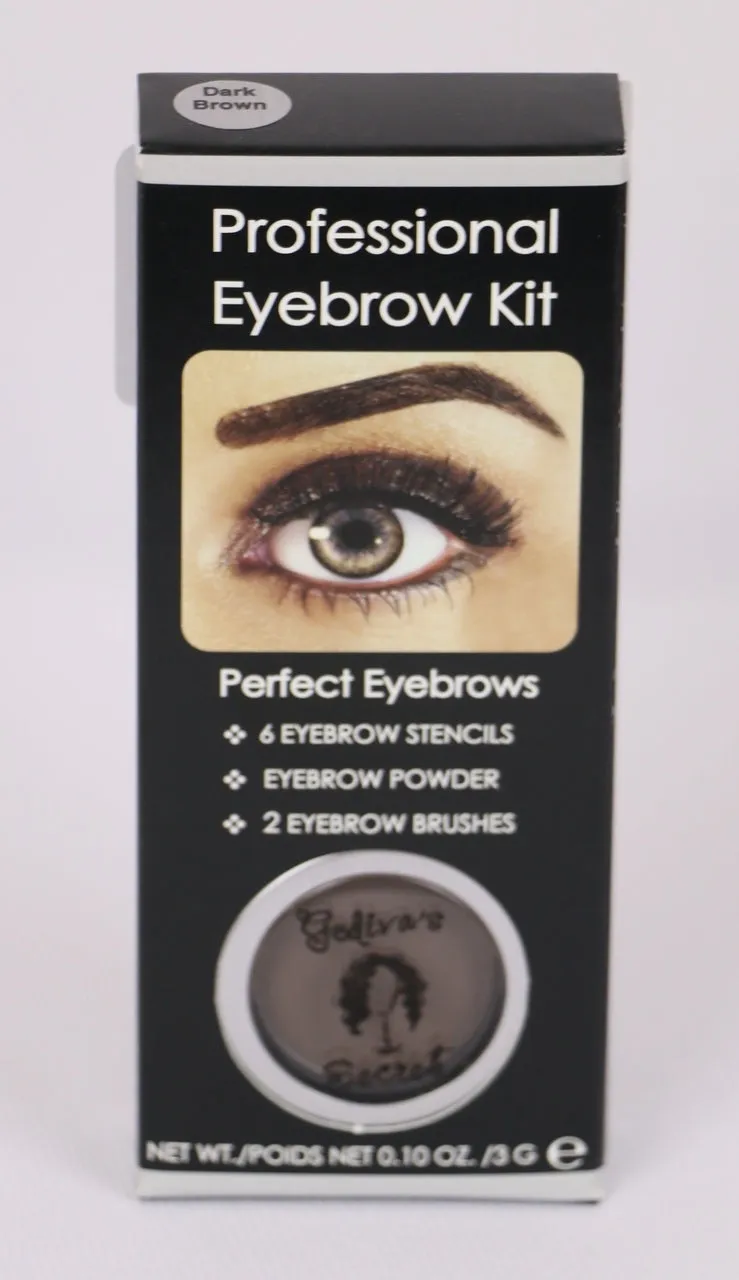 Godiva's Secret Wigs GS Eyebrow Kit Dark Brown stencils and powder