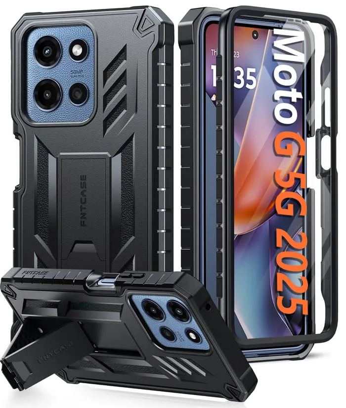 FNTCASE OFFICIAL Moto G 5G 2025 military grade case with built-in screen protector and kickstand