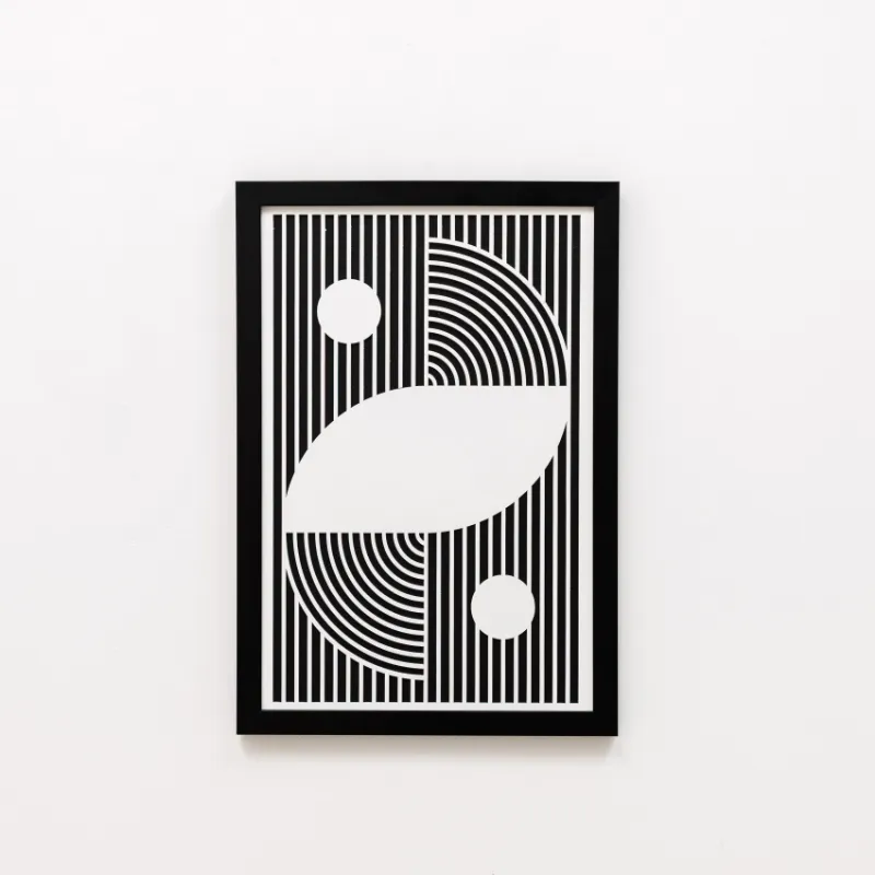 Enjoy The Wood 2D Framed Wall Art Bauhaus 2 mirrored geometric design in black frame