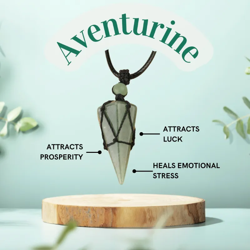 Turix Balance Crystal Pendulum Necklace in green aventurine with adjustable silver chain