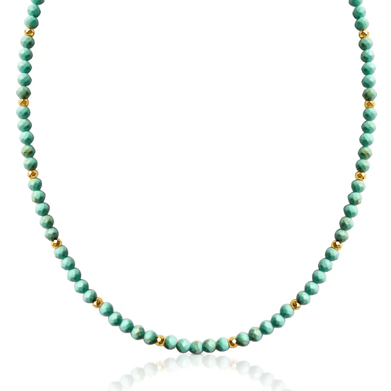 DORSYA Solara Turquoise December Birthstone Beaded Necklace with blue-green turquoise beads and gold accents