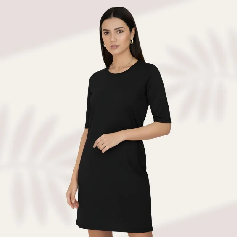 The Banyan Tee US Black T shirt Dress, full-length view