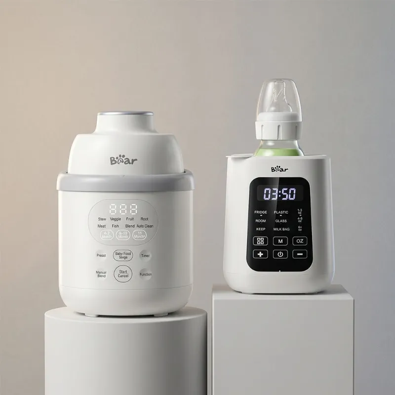 Bearforbaby bundle showing stainless steel food maker and compact bottle warmer side by side