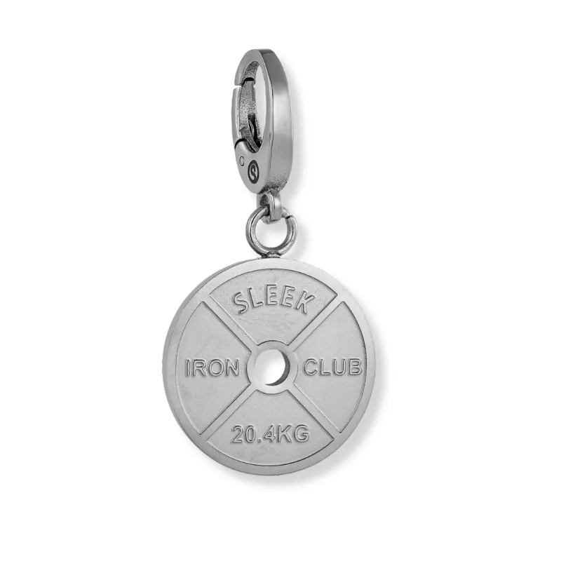 Sleek Fit Jewelry silver weight plate pendant shown in close detail