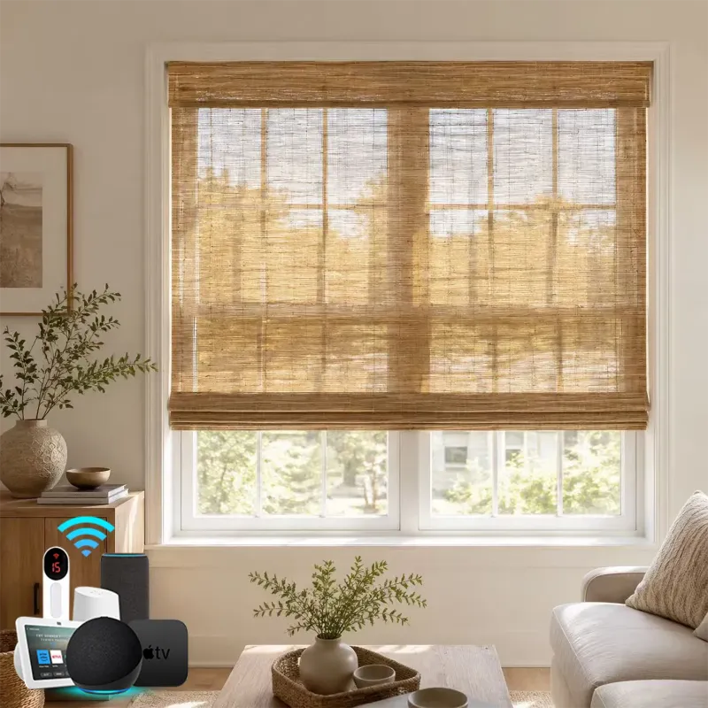 Bringnox Motorized Woven Wood Shades Bareloom with natural woven texture