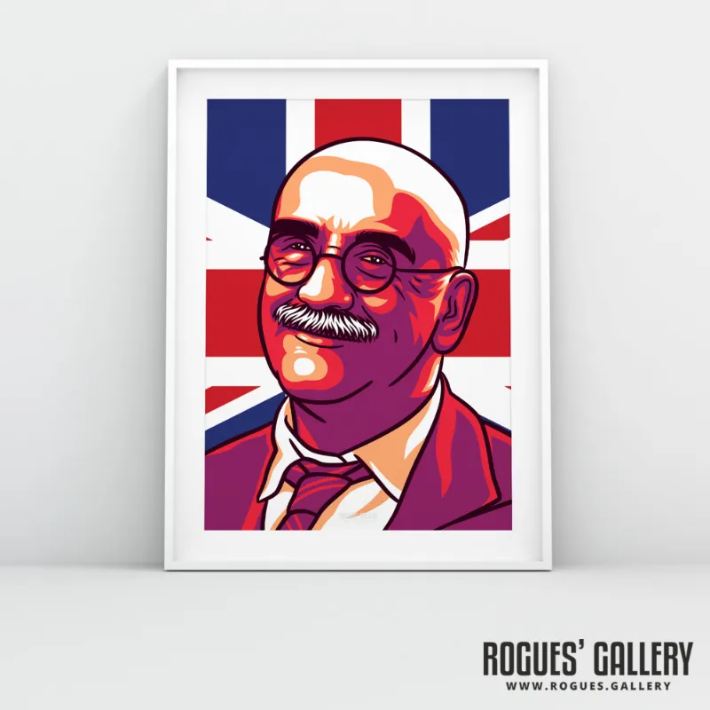 Rogues Gallery Alf Garnett of BBC's Till Death Do Us Part print showing the character with Union flag background