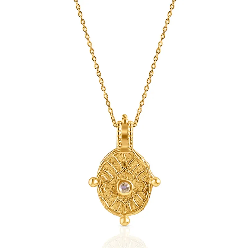 DORSYA I am Divine Gold Affirmation Necklace with moonstone pendant on gold chain