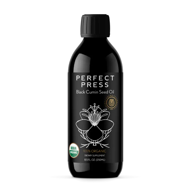 Activation Products Black Cumin Seed Oil bottle in dark Miron glass with label showing immune support