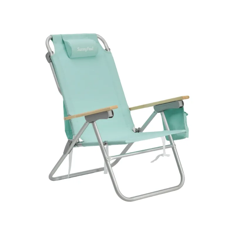 SunnyFeel Outdoor tall lounge beach chair with hardwood armrests and side storage pouch