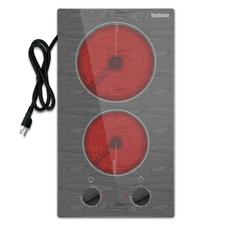 Karinear Appliances 12 Inch 2 Burner Portable Electric Stove with woodgrain patterned glass