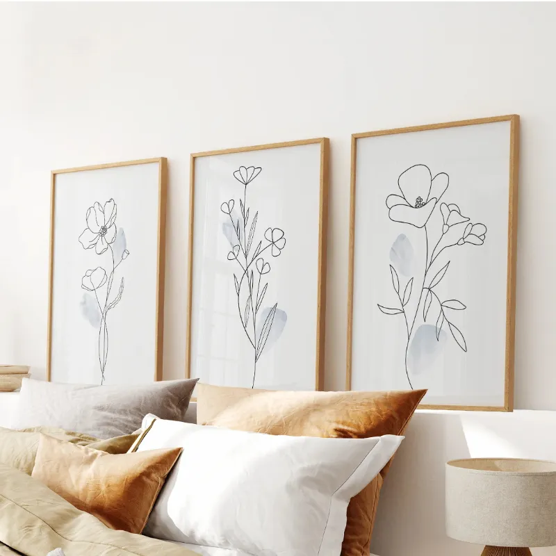 Wall Art Set Black and White Botanical Prints modern minimalist line art