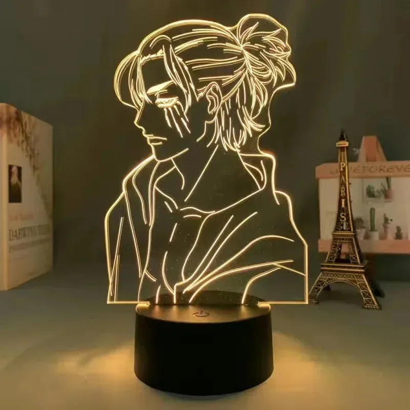 Animeancy Attack on Titan Led Lamp with acrylic plate and base on dark surface