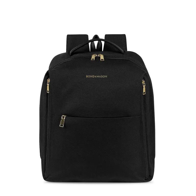 Bond & Mason The Oakley Backpack showing a vegan leather backpack with nylon exterior