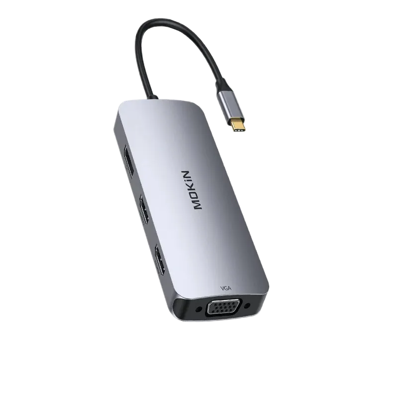 MOKiN 8 IN 1 Laptop Docking Station with quadruple monitor ports including HDMI, DP, and VGA