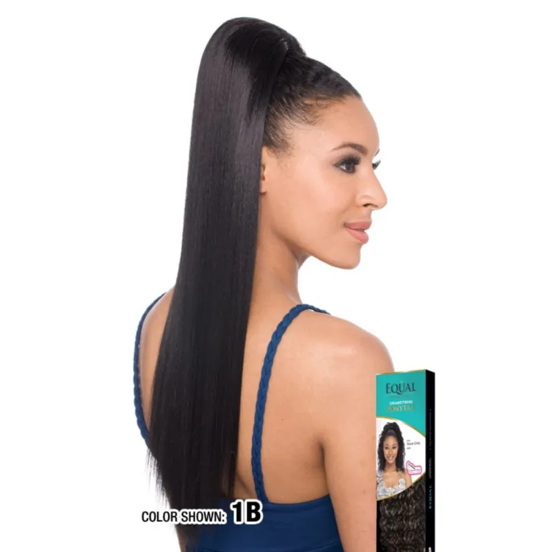 Hairsofly Shop Equal drawstring ponytail, yaky straight 20 inch synthetic hair off black