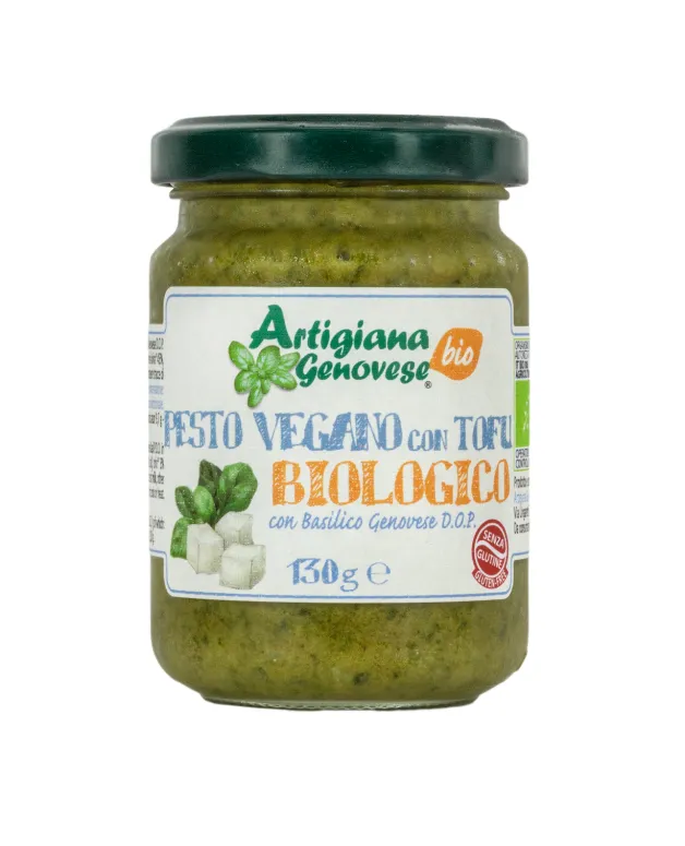 Vegaliano Vegan Basil Pesto and Tofu, jar of bright green sauce