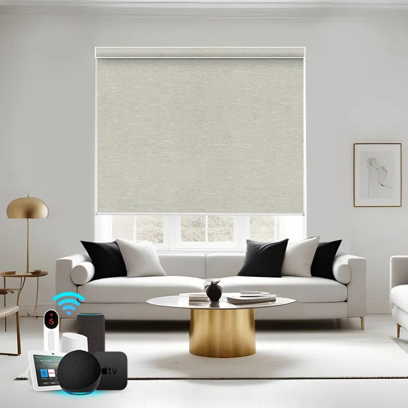 Bringnox Motorized Roller Shades 100% Blackout Bermuda mounted in a room setting