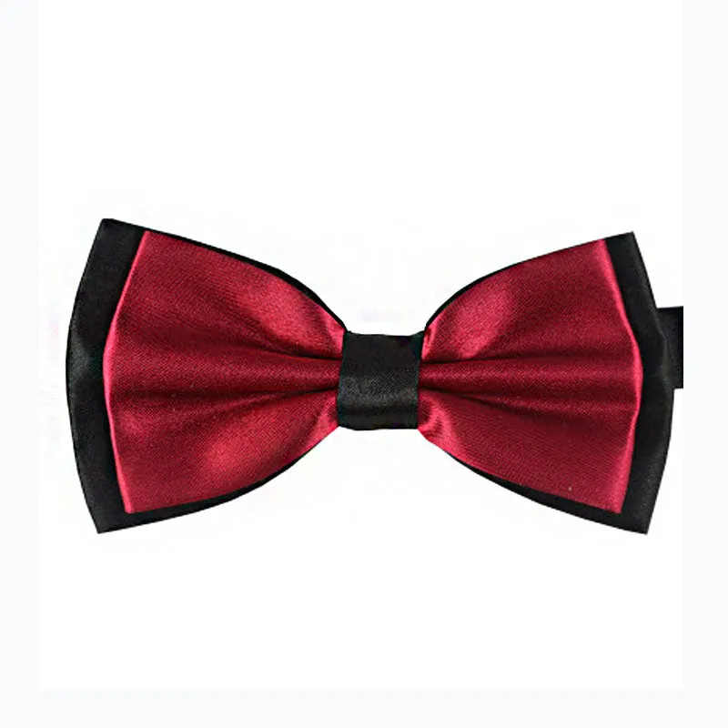 Wehilion Boys Wine Red and Black Bow Tie, pre-tied double layer adjustable tie for formal and tuxedo wear