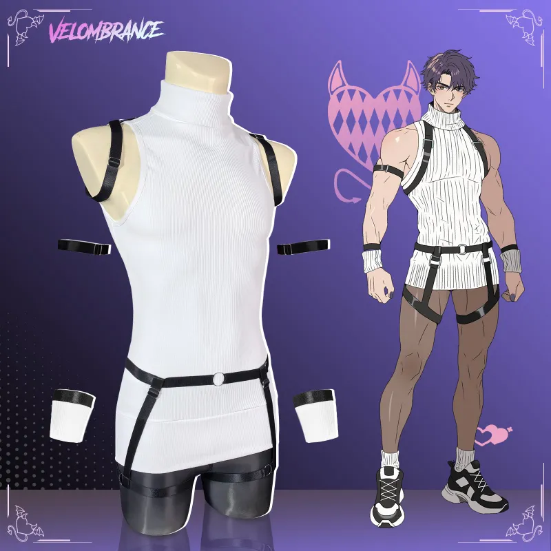 Velombrance backless sweater 6-piece set shown with stockings and gloves