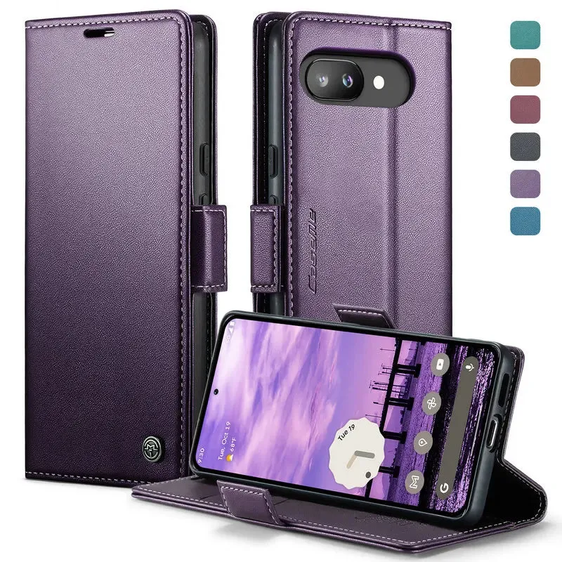 The Pixel Case Leather Case with Card Holder showing rear card slot detail