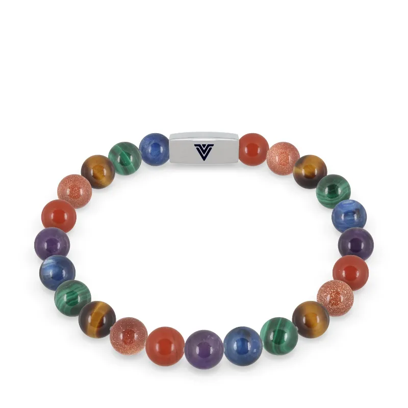VOLTLIN Pride Stretch Bracelet showing colorful crystals on clear elastic cord