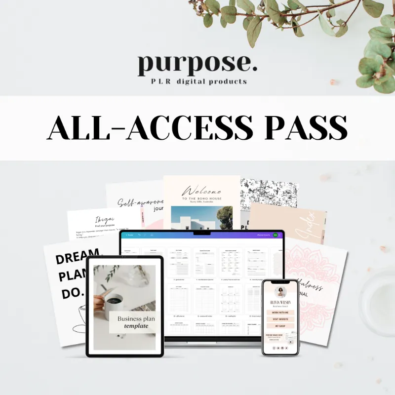 Purpose PLR ALL-ACCESS PASS, product bundle showcase