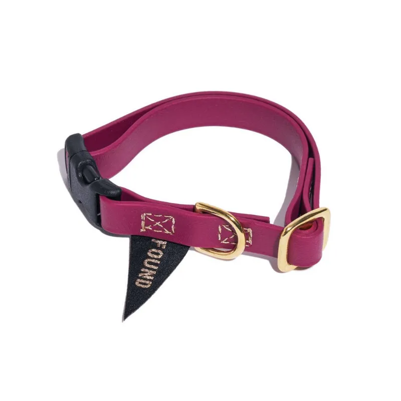 Found My Animal Biothane Leather Alternative Dog & Cat Collar in berry with brass hardware