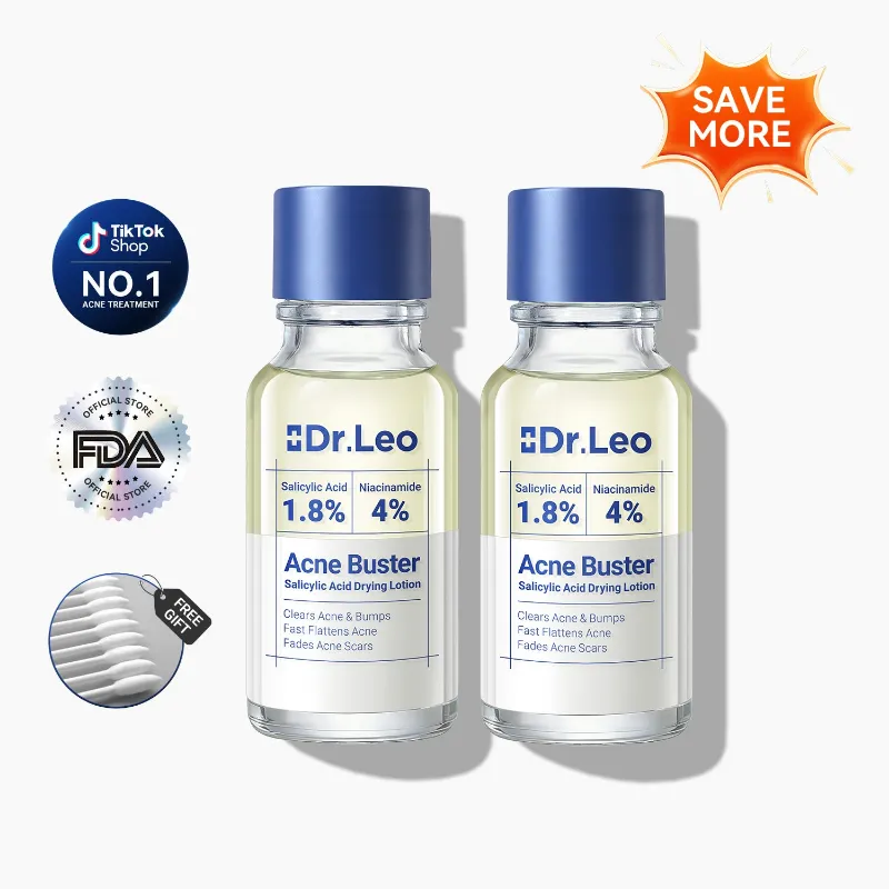 Dr Leo Acne Drying Lotion Plus 2-pack with two bottles side by side