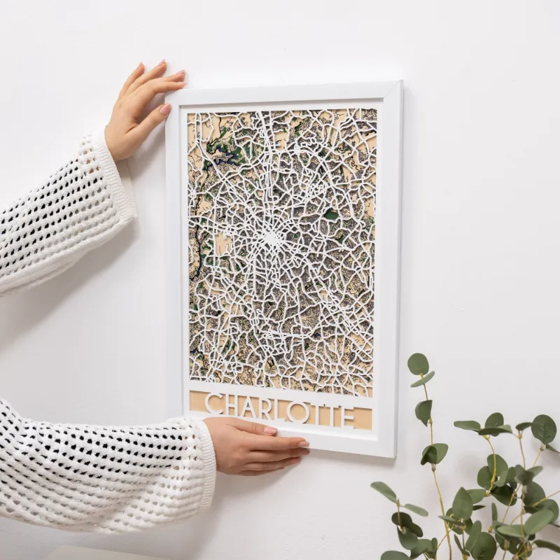 Enjoy The Wood 3D City Map Charlotte showing layered wooden street layout