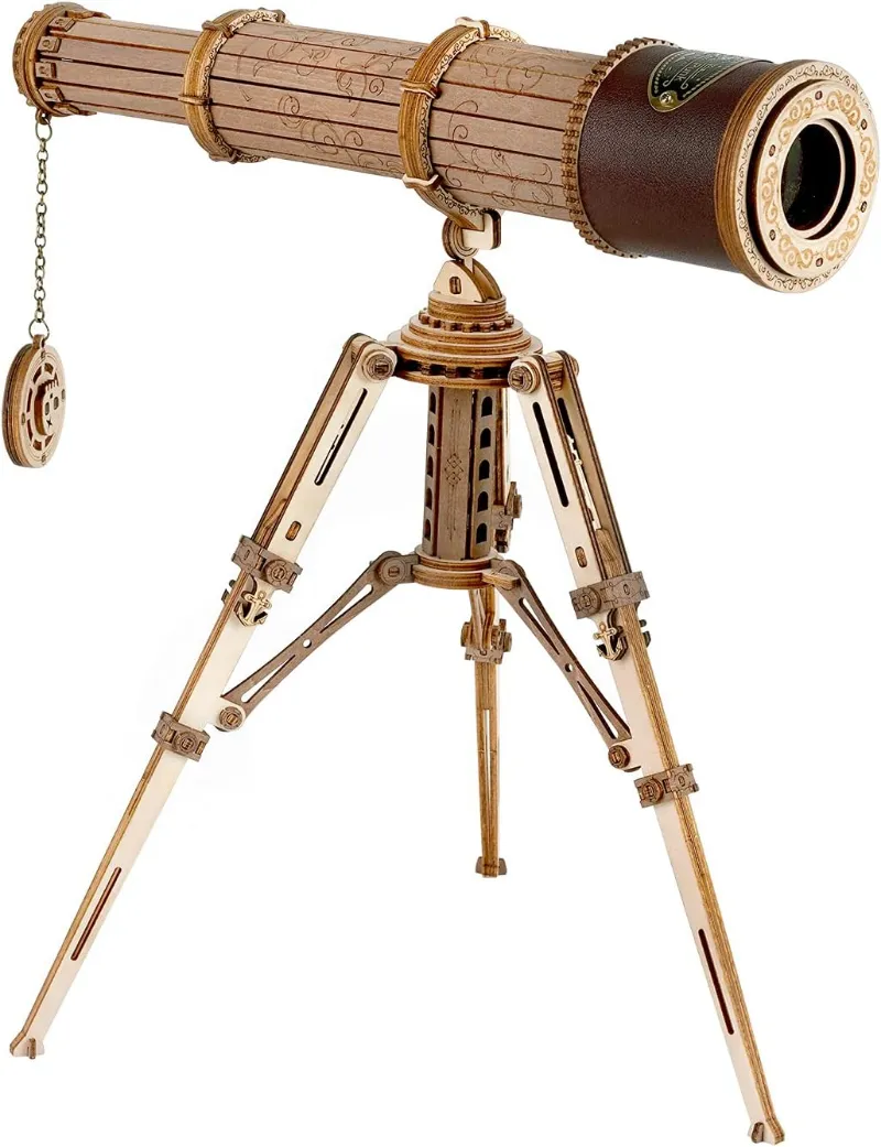 Varvikas 3D Wooden Mechanical Puzzle Kit Monocular Telescope with wooden tripod and compass