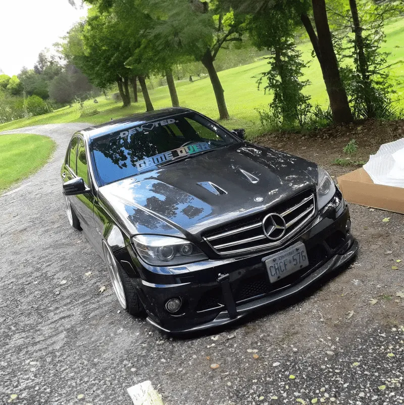 Twenty Two Tuning Black Edition Style Carbon Fiber Hood Replacement Compatible With Mercedes C63 in gloss black