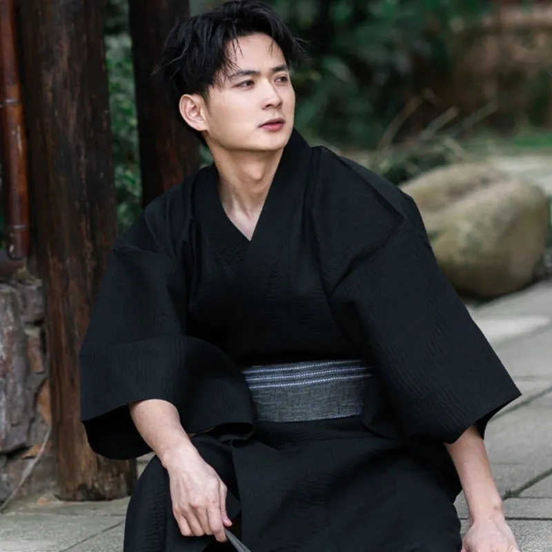 Foxtume Black Men Traditional Yukata classic black cotton design