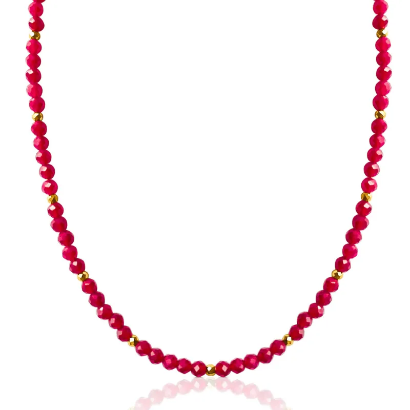 DORSYA Solara Ruby July Birthstone Beaded Necklace with crimson ruby beads and gold accents