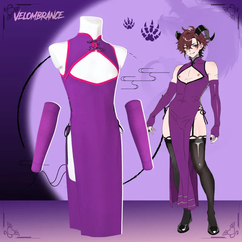 Velombrance Dragon Demon Cheongsam four-piece set with dress, stockings, and gloves