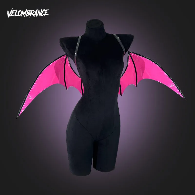 Velombrance Hot Pink Cosplay Devil Wings, black and rose red PU wings with clips