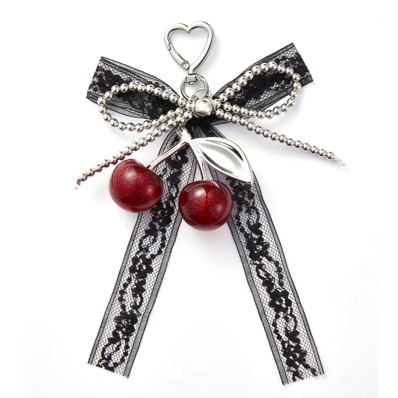 COBAK Case Black Lace Bow Cherry Strap with lace detail and cherry charms